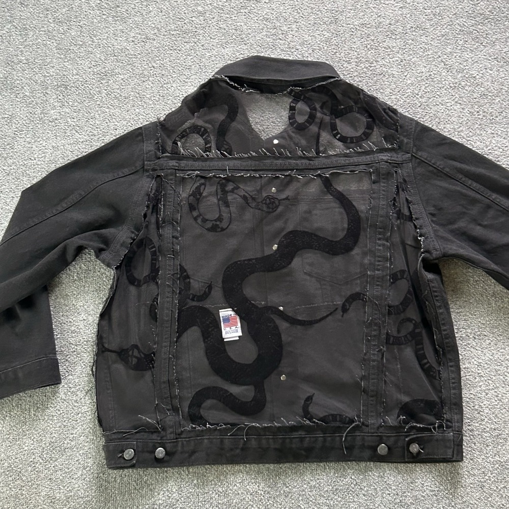 Dragon Denim Jacket Mens 2XL Black Snake Sheer Mesh Denim Biker Punk Goth